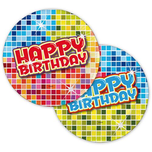 Folat panneaux de fête Happy Birthday 18 cm carton bleu 6 pièces