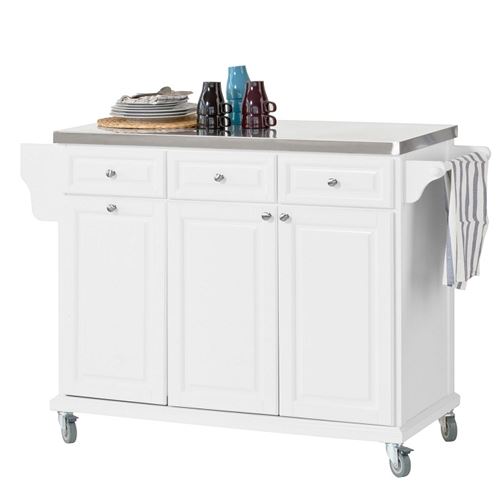 Xxl Plan De Travail De Luxe Desserte Sur Roulettes Meuble Chariot De Cuisine De Service Roulant Avec Plateau En Acier Inox Et Grande Armoire De Rangement 107xh95xp48 5cm Sobuy Fkw33 W Achat