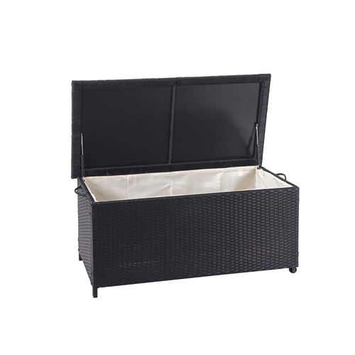 Coffre à coussins en polyrotin, HWC-D88, coffre jardin ~ Premium noir, 51x100x50 cm, 170l