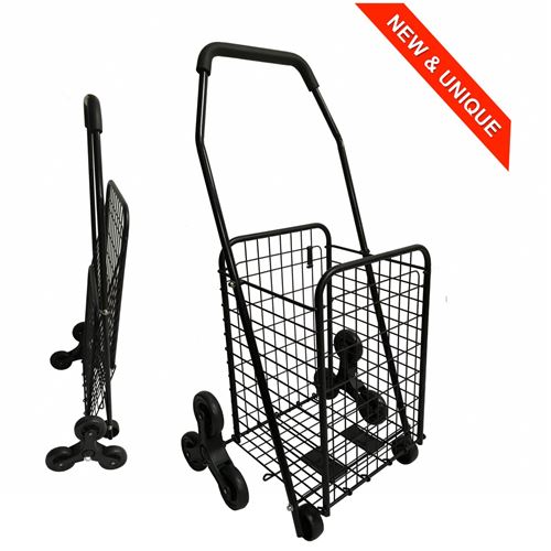 Chariot de courses en métal 8 roues - Pliable - Capacité 43L - Noir - couleuretnombrederoues : Noir - 8 roues