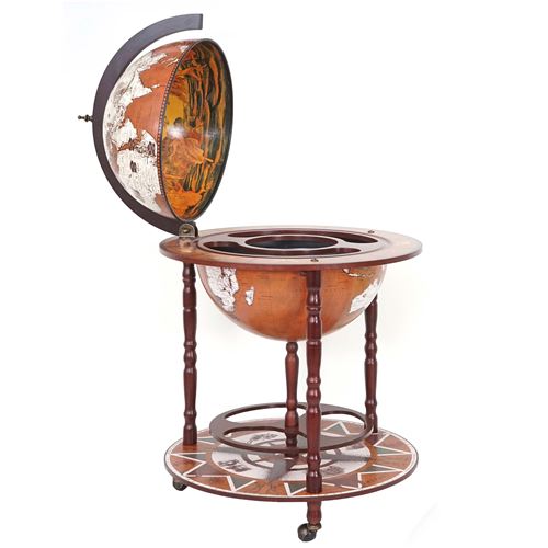 Bar de salon MENDLER HWC-D86 Ø 45cm roulant bois d'eucalyptus