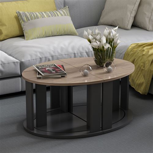 HOMEMANIA Antella Koffietafel- Modulaire ruimtebesparing - met planken - vanuit de woonkamer, de sofa - Zwart in hout, 90 x 60 x 41 cm