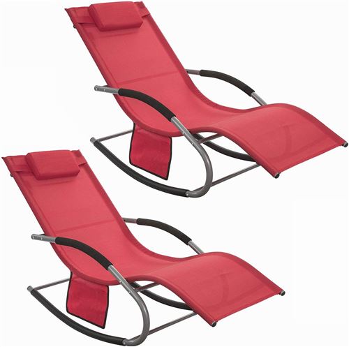 SoBuy® OGS28-Rx2 Lot de 2 Transats de Jardin avec Repose-Pieds