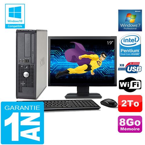 PC Dell 380 Sff Intel E5700 Ram 8Go Disque 2 To WiFi W7 Ecran 19'