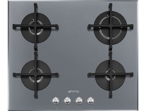 Smeg Elite PV164S2 - Table de cuisson au gaz - 4 plaques de cuisson - Niche - largeur : 56 cm - profondeur : 48.2 cm - argent - avec côtés biseautés - verre argenté