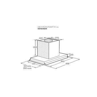 Scholtès SOHG1920X - Hotte - groupe filtrant - largeur : 89.8 cm - profondeur : 31 cm - evacuation & recyclage - acier inox/verre transparent