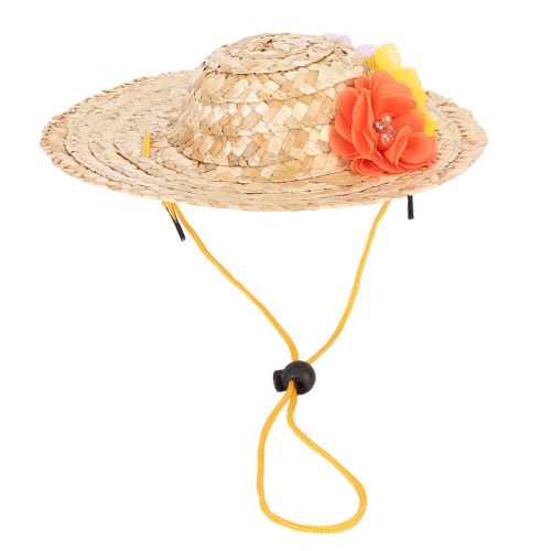 Chapeau de paille pour animaux de compagnie avec des fleurs colorées L