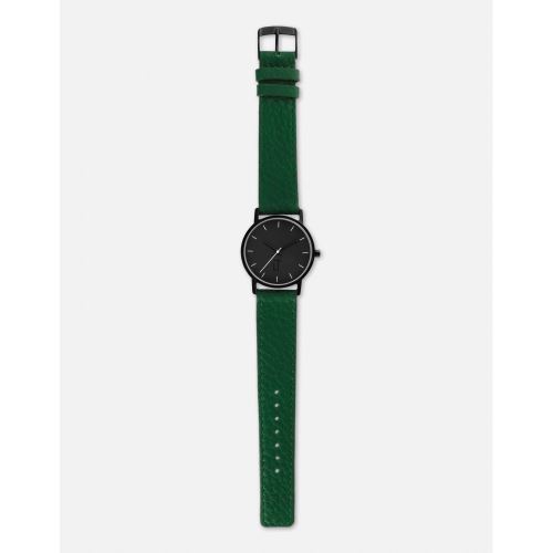 Montre Mixte La Trotteuse Cadran 34 mm En Acier Noir Et Bracelet Vert En Cuir LT014