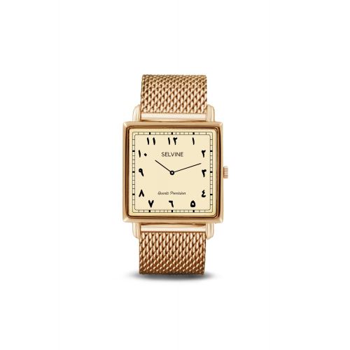 Montre Femme Selvine Cadran 28 mm En Alliage Beige Et Bracelet Doré En Maille Milanaise SARA7