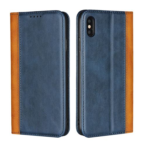 Etui en PU épissure bicolore bleu pour votre Apple iPhone XS Max 6.5 inch