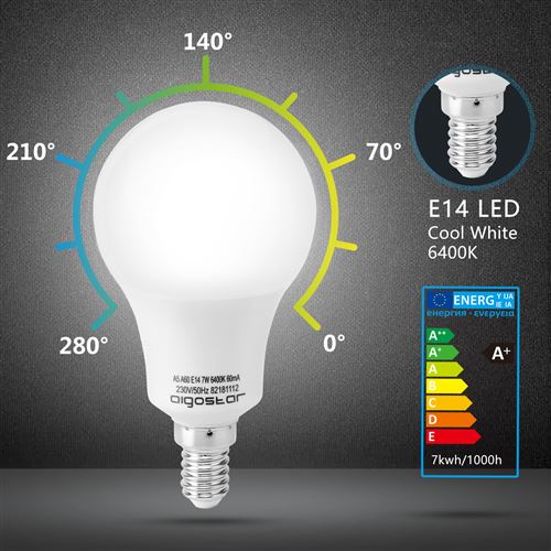 Aigostar - Ampoules LED G45 de 7W, Culot E14, Lumière Blanche