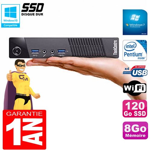 PC De Bureau Lenovo Ultra Mini PC Lenovo M73 Usff Tiny G3250T 8Go Disque 120Go SSD WiFi W7