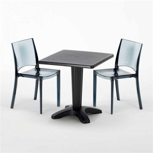Grand Soleil - Table et 2 chaises colorées polycarbonate extérieurs Grand Soleil Caffè, Chaises Modèle: B-Side Noir Anthracite Transparent, Couleur de