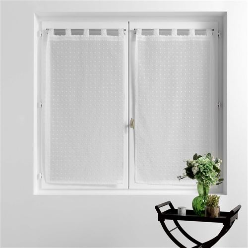 Paire droite passants 2 x 60 x 160 cm voile sablé Pomponella Blanc/blanc