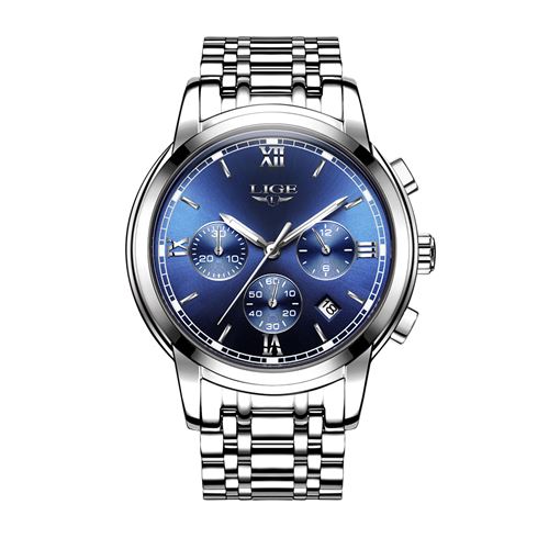 LIGE 2021 nouvelle mode bleu hommes montres haut marque de luxe horloge  sport chronographe étanche Quartz