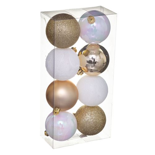 Féérie Lights & Christmas - Kit de décorations pour sapin de noël - 8 Pièces - Doré et blanc - La maison des couleurs