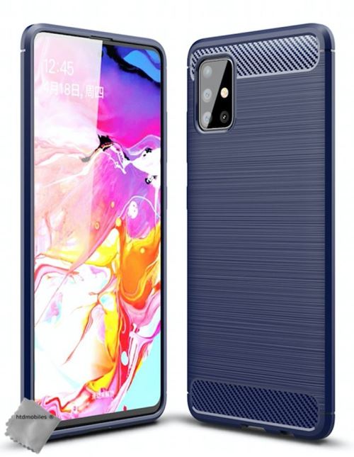 Coque silicone gel carbone pour Samsung Galaxy A51 avec verre trempe - BLEU FONCE