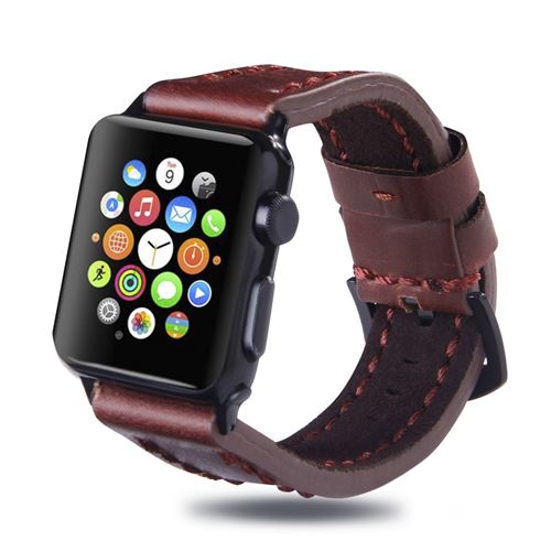 Bracelet en cuir véritable couche supérieure rouge vin pour votre Apple Watch Series 4 40mm/Series 3 2 1 38mm