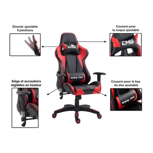Chaise De Bureau Gaming Revetement Synthetique Noir Et Rouge Achat Prix Fnac