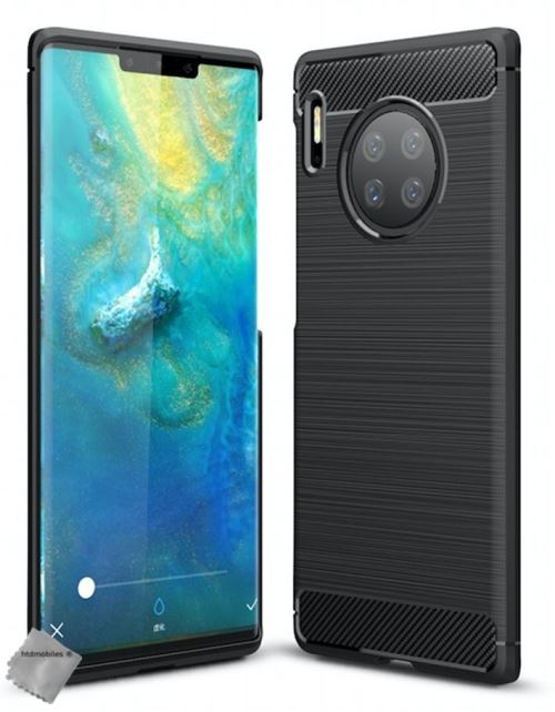 Coque silicone gel carbone pour Huawei Mate 30 Pro avec film ecran - NOIR