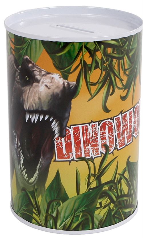 DinoWorld tirelire acier junior 8,5 x 11,5 cm vert/jaune