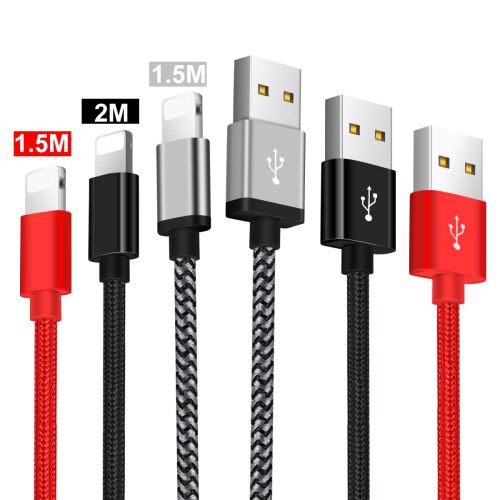 Cable Phone,Chargeur Phone Lot de 3[1.5m+1.5m+2m] Cable Chargeur Phone pour téléphone avec Nylon Tressé pour Phone XS/XS Max/XR/X