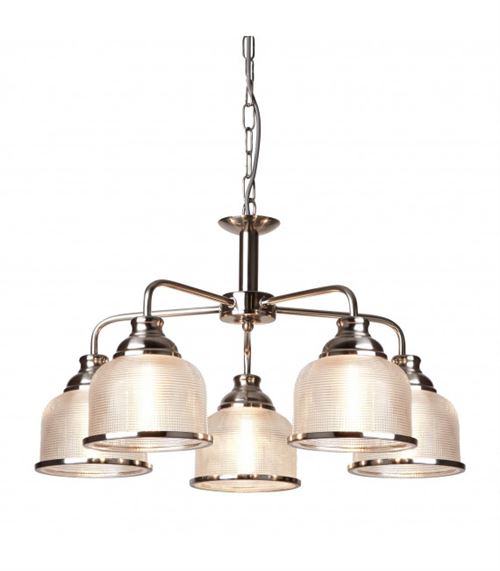 Suspension Bistrot II, argent satiné et verre, 5 ampoules