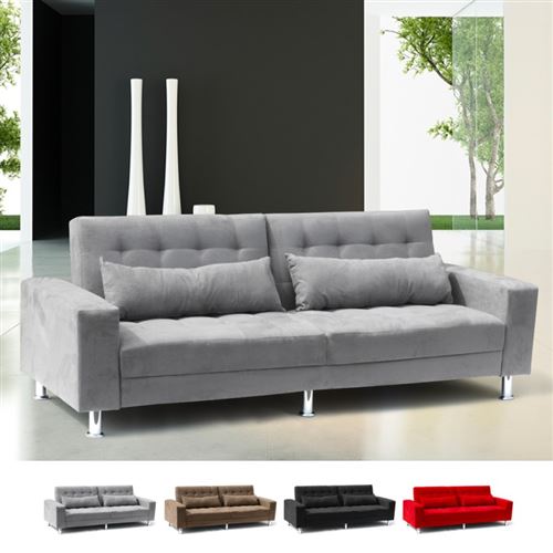 Modus Sofà - Canapé convertible double 2-3 places avec dossier inclinable et coussins Quarzo, Couleur: Gris
