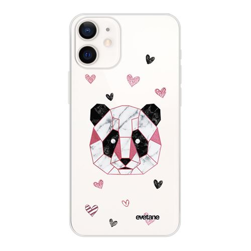 Coque pour iPhone 12 mini souple transparente Panda Géométrique Rose Motif Ecriture Tendance [Evetane®]