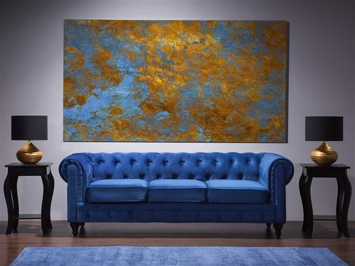 Canapé 3 places bleu cobalt Chesterfield