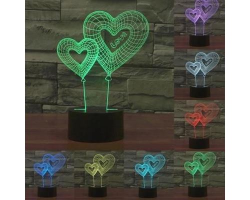 Lampe 3D Double Coeur Lumière 7 Couleurs Luminaire LED Décoration - YONIS