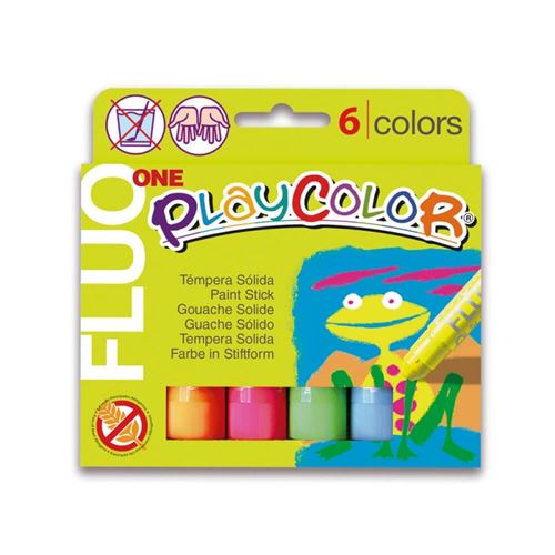 FLUO ONE - Stick de peinture gouache solide 10 g - 6 couleurs assorties - PLAYCOLOR