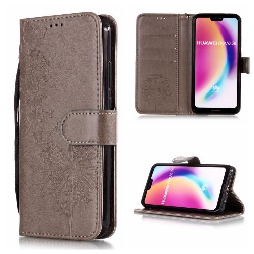 Huawei P20 Lite Housse Etui Cuir Pu Pissenlit Gris Als89789