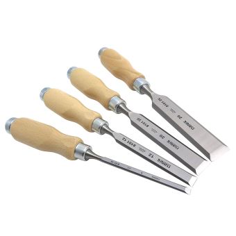 Narex Richter Jeu De 4 Ciseaux à Bois - Tailles 6, 13, 19, 25 Mm - Acier Cr-V Traité Cryogène, Poignées En Frêne
