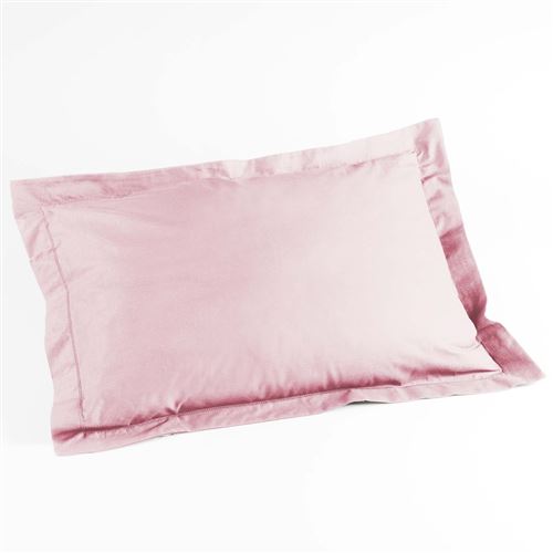Taie d'oreiller volant plat 50x70 cm uni 57 fils lina +point bourdon Rose clair