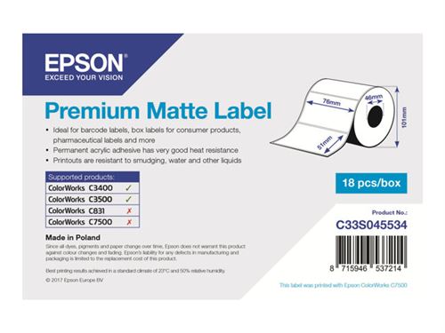 Accessoires Divers Boîtier Epson Premium Matte Label Die-Cut 76Mm X 51Mm 650 Labels