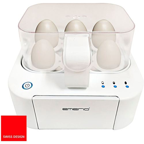emerio EB115560.2 Cuiseur à œuf, 6 œufs Cuits, 3 Niveaux de Cuisson, Arrêt Automatique, pas de BPA 400W Blanco