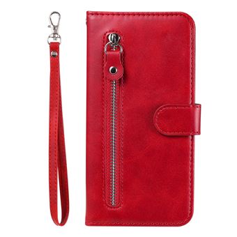 Étui FOXDOCK à rabat pour OPPO Find X3 NEO pochette zippée, protection antichoc, portefeuille avec emplacements pour cartes et support intégré-Rouge - 1