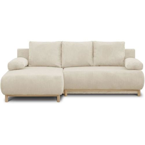 Generique Beige Canapé D'angle Convertible Aucune Mika Gauche 3 Places Coffre - Image 3