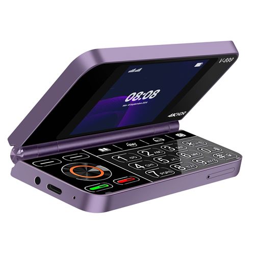 Téléphone Portable pliable 2G Double écran double SIM Batterie 1350mAh Avizar Violet foncé