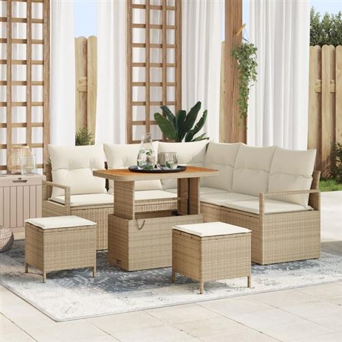 Non Communiqué Beige Ensemble Canapé Jardin 8 Pièces Avec Coussins Poly Rotin Acacia, Canapé Jardin 2 Places Avec Coussins Poly 3362526