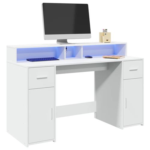 Non Communiqué Blanc Bureau Avec Lumières Led 140X55x91 Cm Bois D Ingénierie