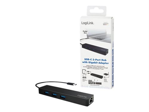 LogiLink USB-C hub, 3 ports + Gigabit adapter - Concentrateur (hub) - 3 x USB 3.1 Gen 1 + 1 x 10/100/1000 - de bureau