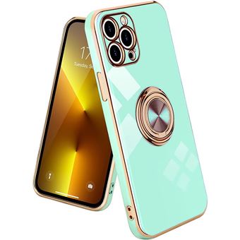 Coque Anneau pour iPhone 13 Pro Max Turquoise TPU Anti-Rayure Antichoc Bordure Or Luxe Fashion - BOOLING - 1