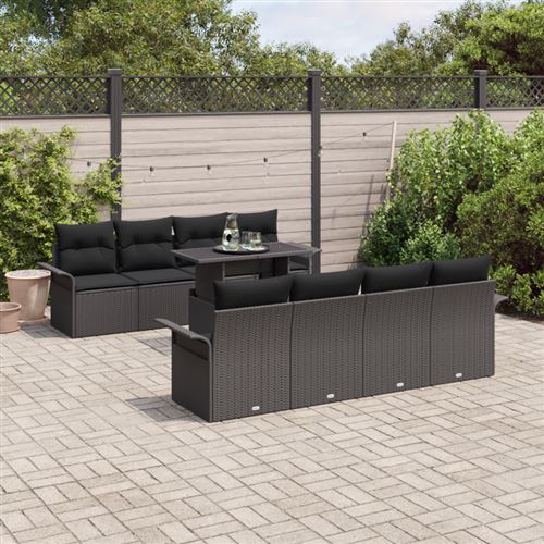 Non Communiqué Noir Ensemble De Canapés De Jardin De 9 Pièces Avec Coussins Poly Rattan, Canapé De Jardin 2 Places Avec Rangement Et Coussins