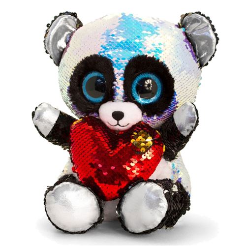 Kontiki Panda Peluche Motsu Keel Toys Glitter - En polyester - Blanc et noir - Hauteur 25 cm - Largeur 20 cm - Profondeur 17 cm - Convient dès 36 mois, lavable à la main.