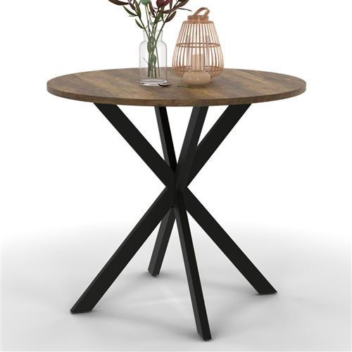 Table à manger ronde bois foncé et noir 80 cm