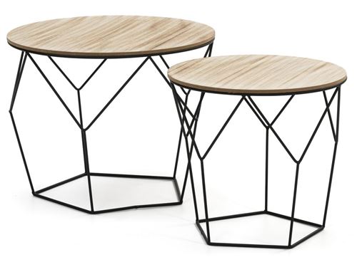 Non Communiqué Noir Set De 2 Tables Basses Tokio,Plateau En Placage De Bois Naturel Et Structure En Métal