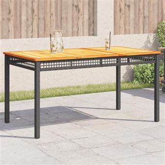 Table De Jardin En Verre Et Poly-rotin – Noir, Résine Tressée, Cadre Acier – Pour Terrasse Et Extérieur