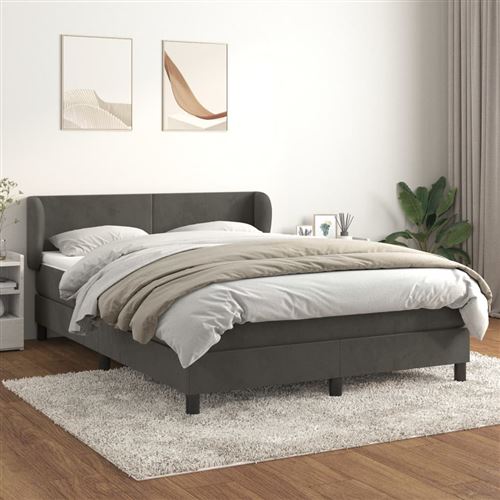 vidaXL Sommier à lattes de lit et matelas Gris foncé 140x190cm Velours3127368